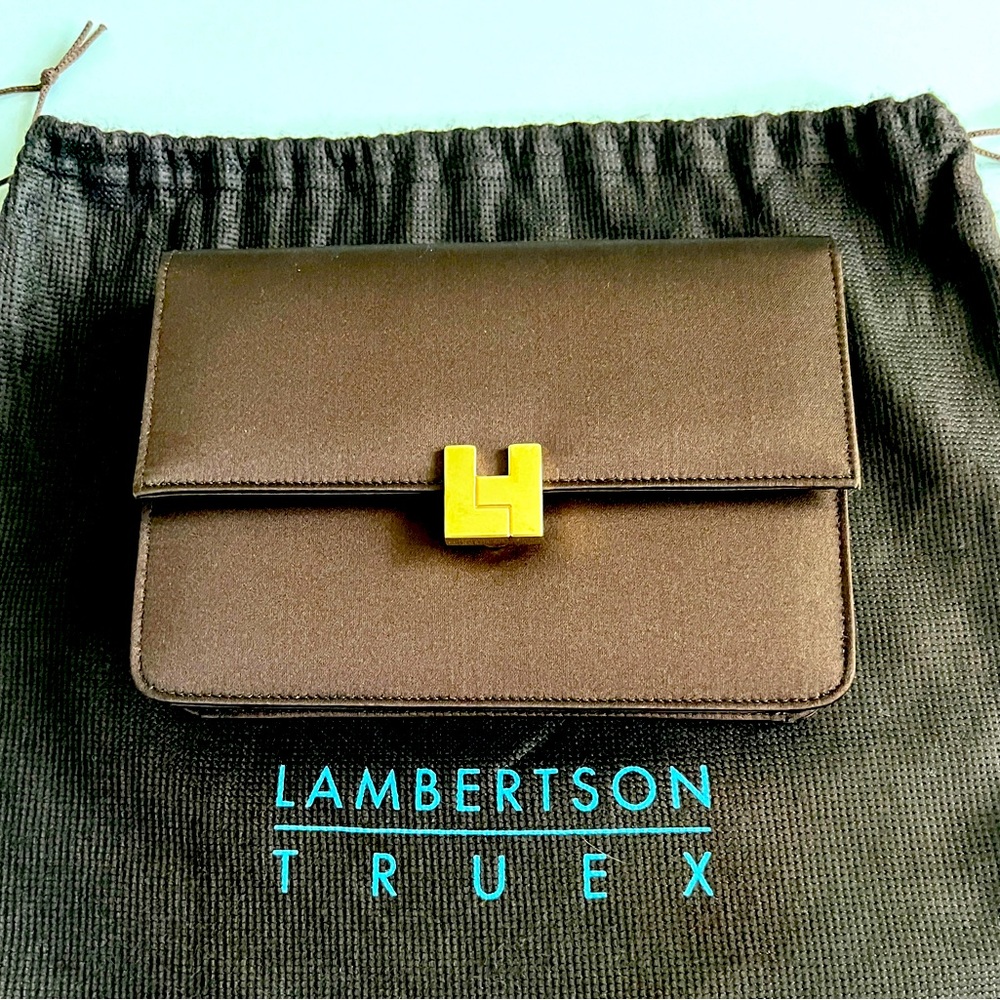 Lambertson Truex Brown Silk Mini Crossbody/Clutch with Gold Clasp